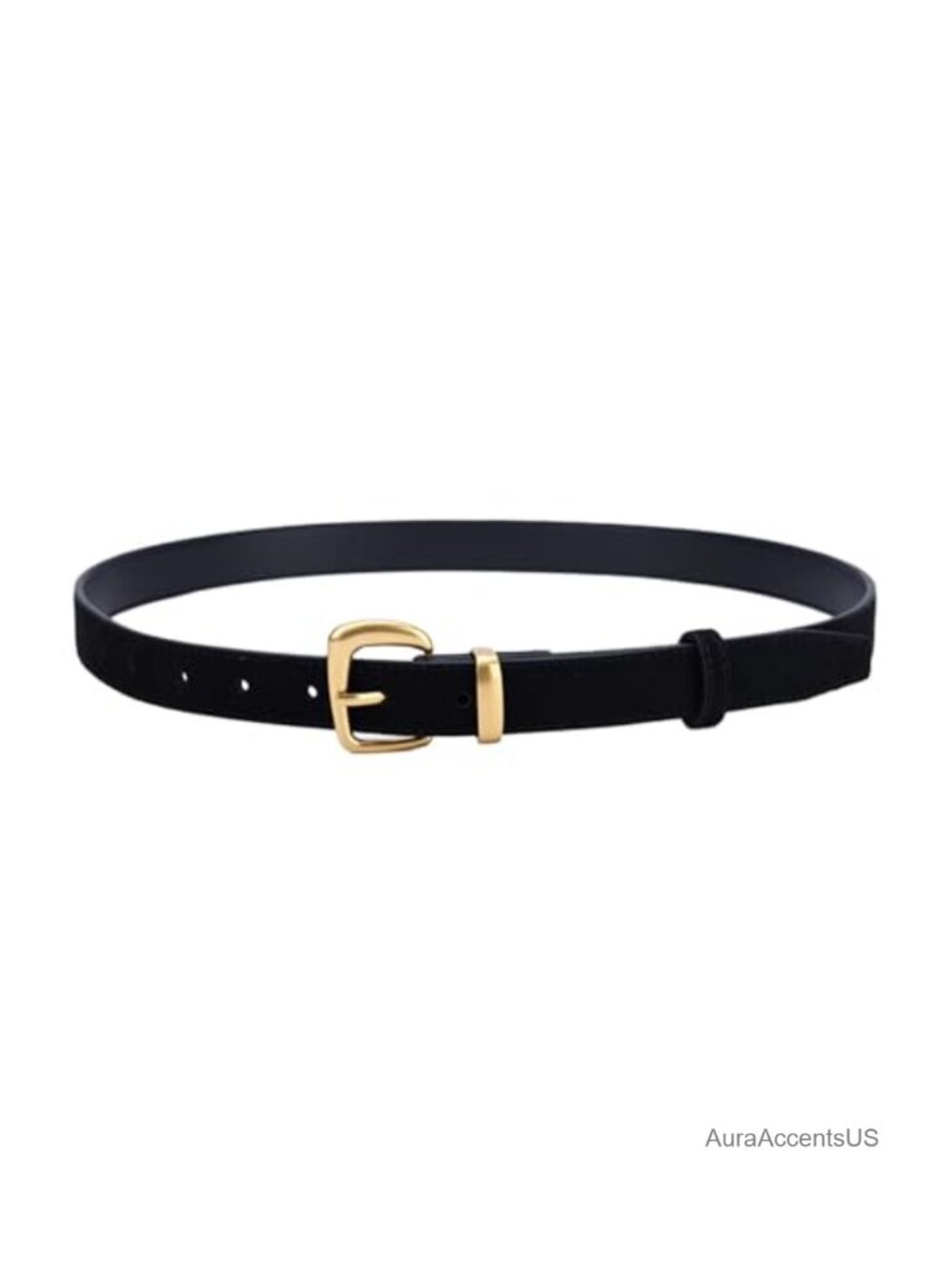 Genuine Suede Leather Belt, Gold Buckle, Skinny Belt for Women